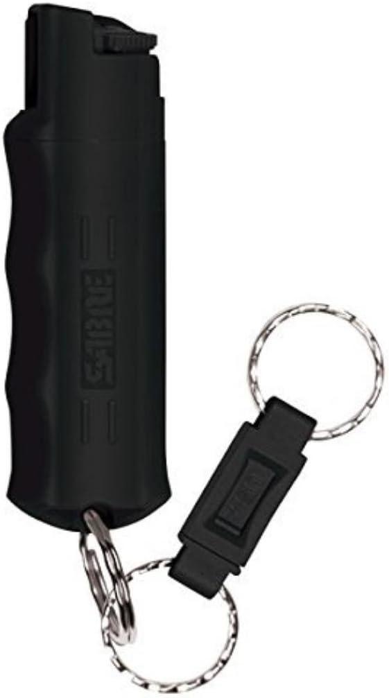 SABRE Pepper Spray with Quick Release Keychain for Self Defense – Maximum Police Strength OC Spray with UV Marking Dye, Twist Lock Safety, Finger Grip, 10‑Second Spray, 14‑ft Range, Made in USA, 0.54 Fluid Ounces