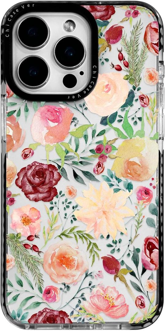 for iPhone 15 Case, Watercolor Rose Garden Pattern, Military-Grade Drop Protection, Cute Soft Slim TPU Protective Cover with Camera Lens Protection for Women & Girls (Flowers)