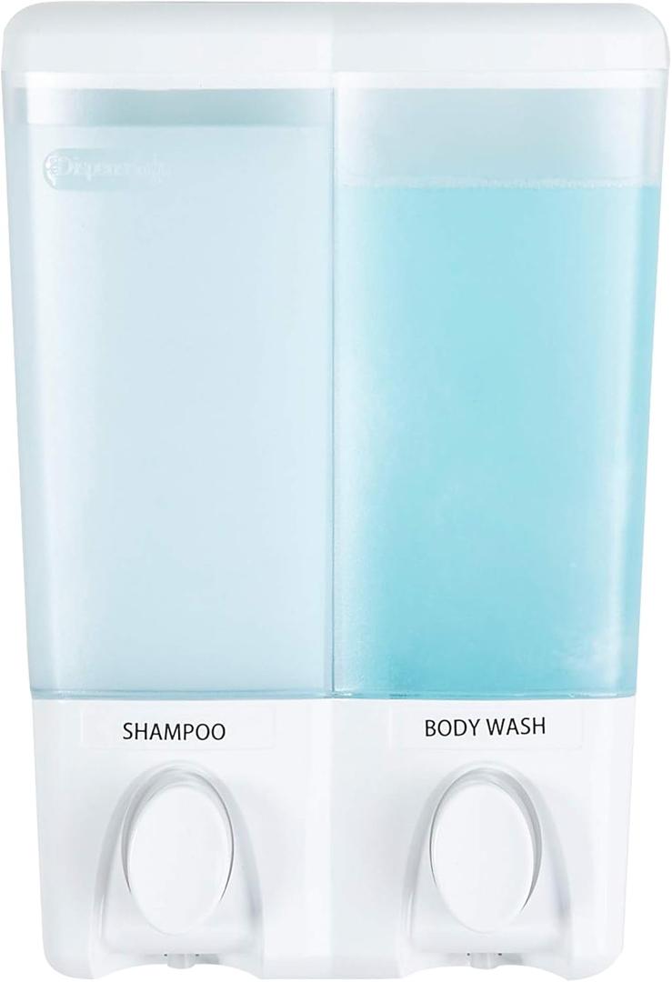 Better Living Products Clear Choice Shower Dispenser 2, Shampoo and Soap Dispenser, 2 x 14.2 fl. oz. White, 5.13" x 3.5" x 7.5" (Two Chamber)