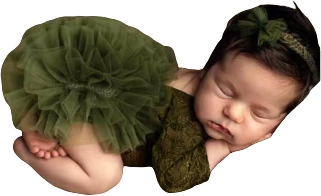 Newborn Photography Props Lace Romper with Matching Headband Set