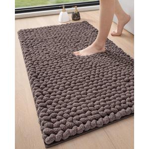 DEXI Bathroom Rugs 24x43, Non Slip Washable Bath Mat, Luxury Chenille Super Absorbent Thick Bathmats for Shower Floor, Plush Fluffy Shaggy Carpet for Tub, Brown