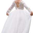 Topmaker Flower Girl Dress for Toddler Baby Girls,Lace Tulle Dress for Wedding,Birthday Party,Photoshoot,Special Occasion (3-4T, #0 Sleeve-white)