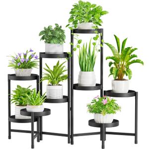 iDavosic.ly Plant Stand Indoor Outdoor, 9 Tier Corner Metal Flower Display Holder Shelf, Easy Assembly Folding Tall Orchid Rack for Patio Balcony Porch Garden Living Room House, Black