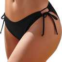 Women' s Thong Bikini Bottoms Ruched Scrunch Butt Swimsuit Bottoms Cheeky Sexy High Cut Tie Swim Bathing Suit Brief (Black, M)