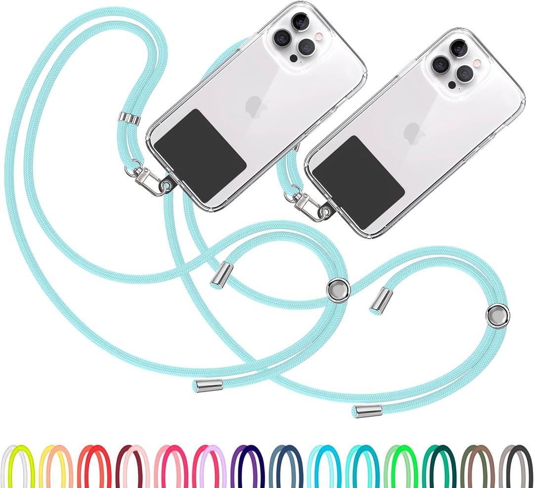 2X Cell Phone Lanyard [Light Blue] - Comfortable Universal Smartphone Lanyard - Easy to Use Neck Phone Holder [Black Patch] - Adjustable Length Phone Strap Crossbody - Fits All Mobile Phones