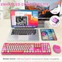 SkyGive Wireless Keyboard and Mouse Combo, Ergonomic Full Size Typewriter Retro Round Keycaps Keyboard, Compatible with Windows, PC, Perfer for Home and Office Keyboards Red