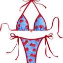 WDIRARA Women's 2 Piece Cherry Print Halter Bikini Set String Triangle Swimsuit Bathing Suit (Blue, XL)