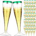 Zubebe 100 Pcs Plastic Champagne Flutes 4.5oz Classic Champagne Clear Plastic Cups Wedding Party Toasting Cocktail Cups Bulk Home Toasting Drinking Party(Green)