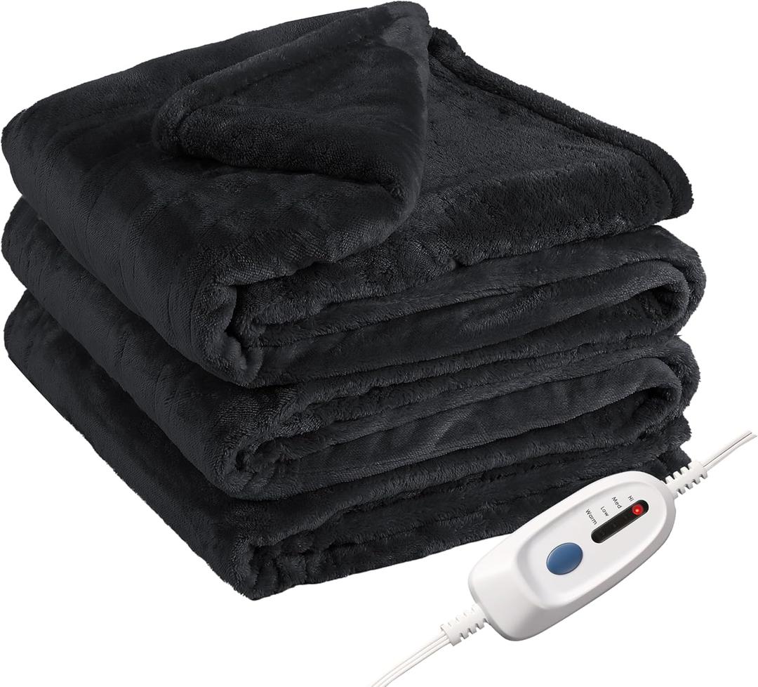 Electric Heated Blanket Full Size 72"x84", Fast Heating Blanket, Soft Cozy for Bed, 10 Hours Auto Off & 4 Heating Levels, Heater Blankets, Machine Washable, Warm Gifts for Grandma -Black