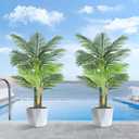 Triple Golden Cane Palm Artificial Tree 4ft Tall Large Faux Tropical Palm Tree UV Resistant Fake Plant in Pot for Indoor Outdoor Big House Living Room Patio Office Home Outside Decor 2Pack