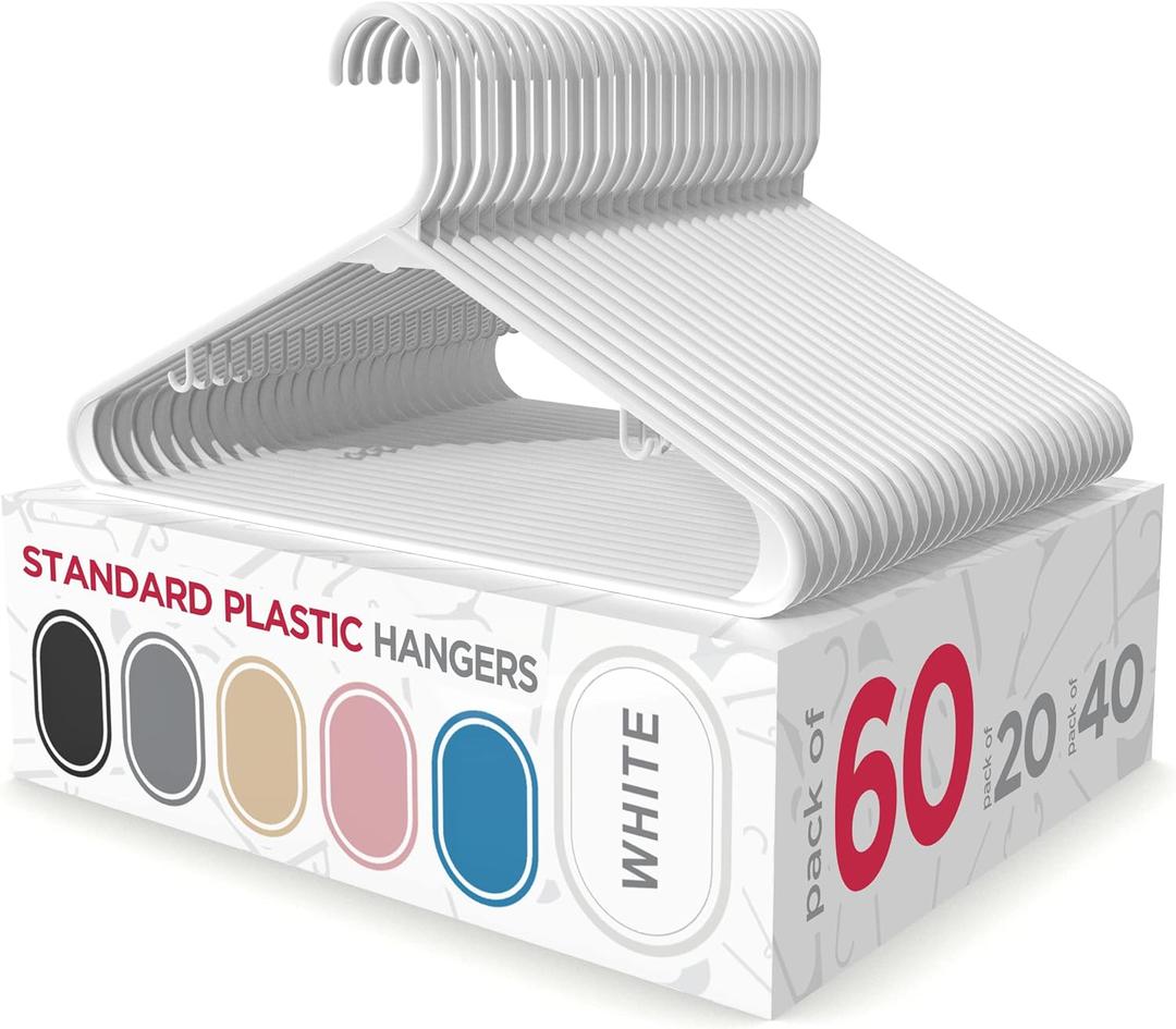 Sharpty White Plastic Hangers, Plastic Clothes Hangers Ideal for Everyday Standard Use, Clothing Hangers Pack of 60