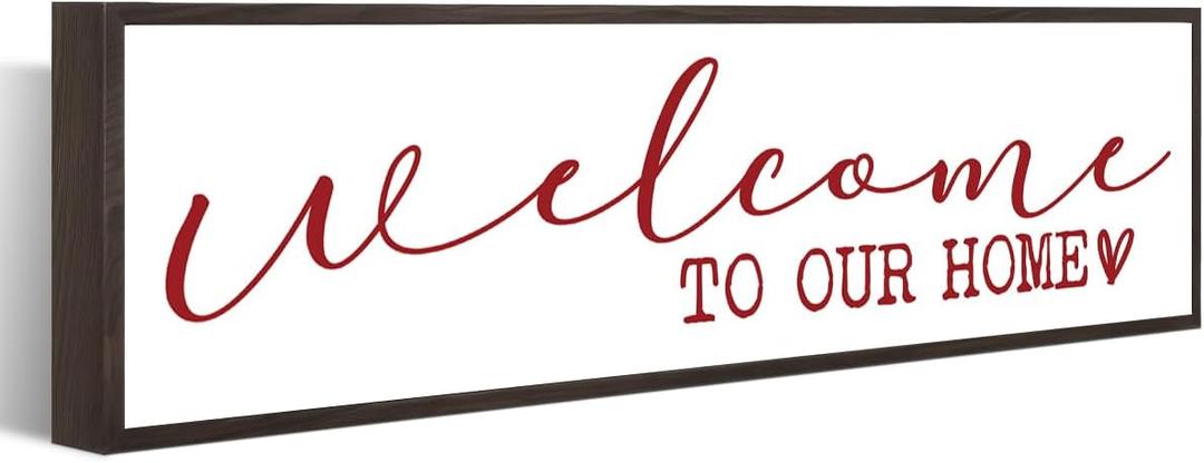 WKYAER Valentine's Day Wood Decor, Welcome to Our Home Wooden Sign, Rustic Farmhouse Style Valentine's Day Dcor, Tabletop or Wall Dcor for Living Room, Bedroom, Gift for Couples, 17.8x4x1.2 Inches