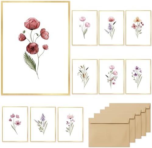 slapaflife Blank Cards,Elegant Gold Foil Floral Design Blank Greeting Cards 4x6,20Pack -Blank Greeting Cards,Formal All Occasion Cards,Note Cards with Matching Peel-and-Seal Rustic Envelopes
