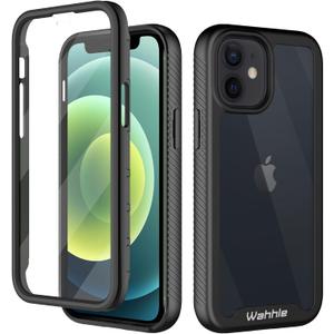 Compatible with iPhone 12 Mini Case, Built in Screen Protector Full Body Shockproof Slim Fit Bumper Protective Phone Cover 5.4'' Men Women-Black/Clear