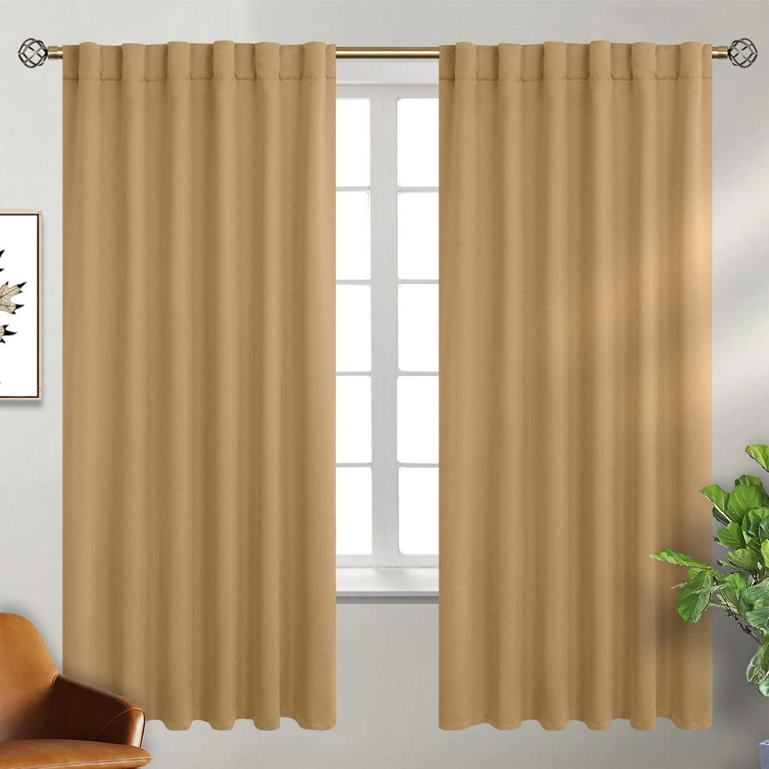 BGment Rod Pocket and Back Tab Blackout Curtains for Bedroom - Thermal Insulated Room Darkening Curtains for Living Room, 2 Window Curtain Panels (52 x 72 Inch, Khaki)