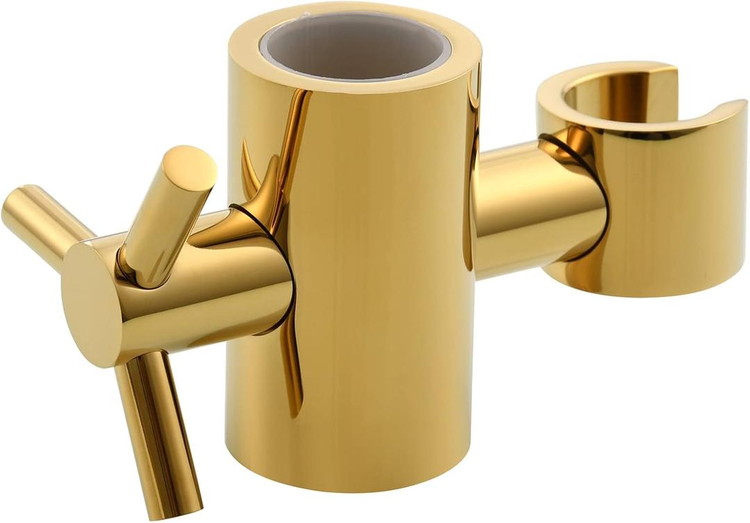 Shower Head Bracket Holder for Hand Held, Biveah Brass Shower Bracket Adjustable for 0.98 inch O.D Slide Bar Titanium Gold, KZS018TG