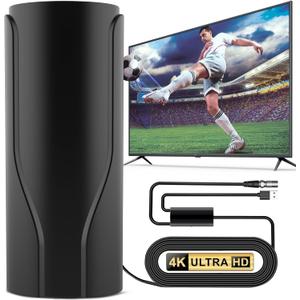 2025 Upgraded TV Antenna for Smart & Older TVs, Indoor/Outdoor Digital HD Antenna with Amplifier & Signal Booster, 32ft Coax Cable, Supports 8K, 4K, 1080p Resolution, Black