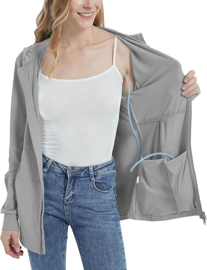 Post Mastectomy Shirts Hoddies with Drain Pockets, Breast Surgery Recovery Long Sleeve Mid Weight Zip Jacket For Women (Gray, S)