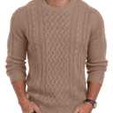 Askdeer Men's Pullover Sweater Fisherman Cable Chunky Knit Crewneck Sweater Winter Casual Knitted Sweaters with Ribbing Edge Khaki, M