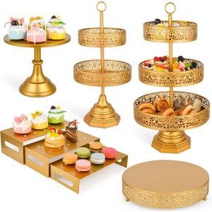 7PCS Cake Stand Gold Metal Dessert Table Display Set, Cupcake Stand, Cupcake Tower Stand and Fruit Candy Donut Risers Stands for Weddings, Birthdays, Baby Showers, and Anniversary Celebration