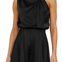 BTFBM Women Mock Neck Summer Romper 2025 Spring Beach Vacation Clothes Sleeveless Elastic Waist Satin Shorts Jumpsuit S