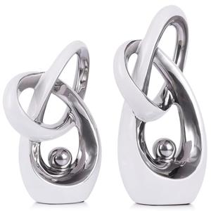 LINYTHER White and Silver Decor Desk Sculpture Home Decor Large, Abstract Modern Art Gold Knot Knick Knacks for Shelves, Coffee Table Dining Table, Mantle Cabinet TV Stand Christmas Centerpiece