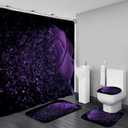 Yddsky 4 Pcs Purple Rose Shower Curtain Sets with Rugs Black Bathroom Sets with Shower Curtain and Rugs Modern Bathroom Curtains Shower Set with Toilet Lid Cover for Women Bathroom Decor Accessories