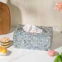 PEMAR Rectangular Mother of Pearl Tissue Box Capiz Shell Handmade Rectangle Tissue Box Cover Holder Decorative Napkin Dispenser Organizer Rustic Farmhouse Vintage Decor (Blue)