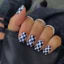 Short Press on Nails Square Fake Nails Black and White Checkerboard False Nails with Designs Glossy Full Cover Acrylic Glue on Nails Reusable Artificial Nails Holiday Party for Women 24PCS