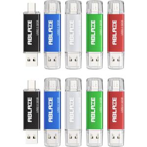 ABLAZE 32GB Type C Flash Drive 10 Pack, Dual USB 2.0+USB C Memory Stick Thumb Drive Compatible with iPhone 16/15, Android Smartphone, Computers, Tablets, Mac,iPad,PC