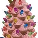 2026 Newly Lighted Easter Bunny Resin Tabletop Tree 6 Inches Pre-Lit Rabbit Figurines with Colorful Lamp Beads and Bunny Ear Top Spring Easter Holiday Decor Gifts (Pink)