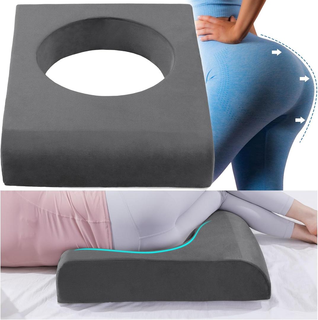 BBL Pillow After Surgery for Sleeping, High Density Foam Butt Pillow, Brazilian Butt Lift Pillow Post Surgery Recovery for Sleeping, BBL Chair with Hole (Dark Grey) 25,5 x 22 in