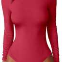 ANRABESS Women Long Sleeve Crew Neck Bodysuits Top 2025 Fall Slim Fit Ribbed Knit Soft Basic Tee Shirts (Medium, Bright Red)