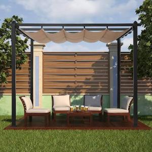10FTx13FT Polycarbonate Outdoor Pergola with Sun Shade Canopy, Outdoor Heavy Duty Metal Frame Gazebo, Multi-Purpose Grape Trellis Shade Shelter for Backyard, Deck, Patio, Garden & Lawn, Khaki