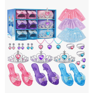 Princess Costume For Girls, Princess Dress Up For Girls 3-6 Years Old, Toddler Dress Up Toys with Tiara, Shoes & Jewelry for Girl Birthday Gift