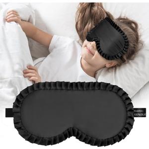 Kids Sleep Mask Eye Cover, 100% Real Mulberry Silk Sleep Mask with Adjustable Strap, Kids Blindfold for Sleeping, Boys Girls Eye Shade for Ages 5+, Soft and No Pressure (Black)