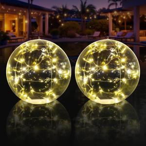 Floating Pool Lights, Warm White LED Solar Pool Lights That Float, IP68 Waterproof Light up Pool Balls, 15" Inflatable Floating Light for Pools Party Wedding Decor (2Piece)