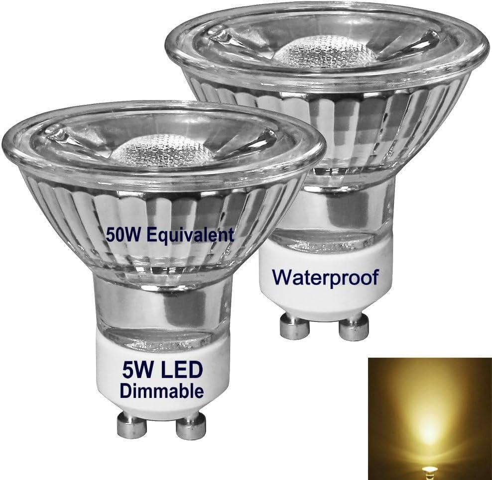 Waterproof 5W GU10 LED Range Hood Bulbs,Dimmable,Warm White 3000K,Indoor Lighting,Kitchen&Cooking Stove Light,Appliance Light Bulbs,Recessed Track Lighting,50W Equivalent,Glass Reflector,2-Pack