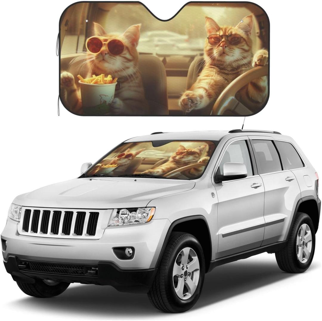 Funny Cat Windshield Sun Shade Foldable Car Front Windshield Sunshade Fit for Cars Trucks Suvs Blocks Uv Rays Sun Visor Protector Keeps Your Vehicle Cool Medium