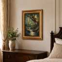 Vintage Gold Framed Forest Wall Art Dark Whimsical Tree Painting Picture Wall Decor Fairy Enchanted Forest Poster Print Artwork for Bedroom Living Room Bathroom Office Home Decoration, 11"L x 9"W
