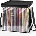 Facmogu Vinyl Record Storage Bag, 12 Inches LP Albums Storage Case with Handle, Clear Organizer Bag Holds up to 50 LP Records Albums, Protective Vinyl Record Carrying Holder for Travel Collection