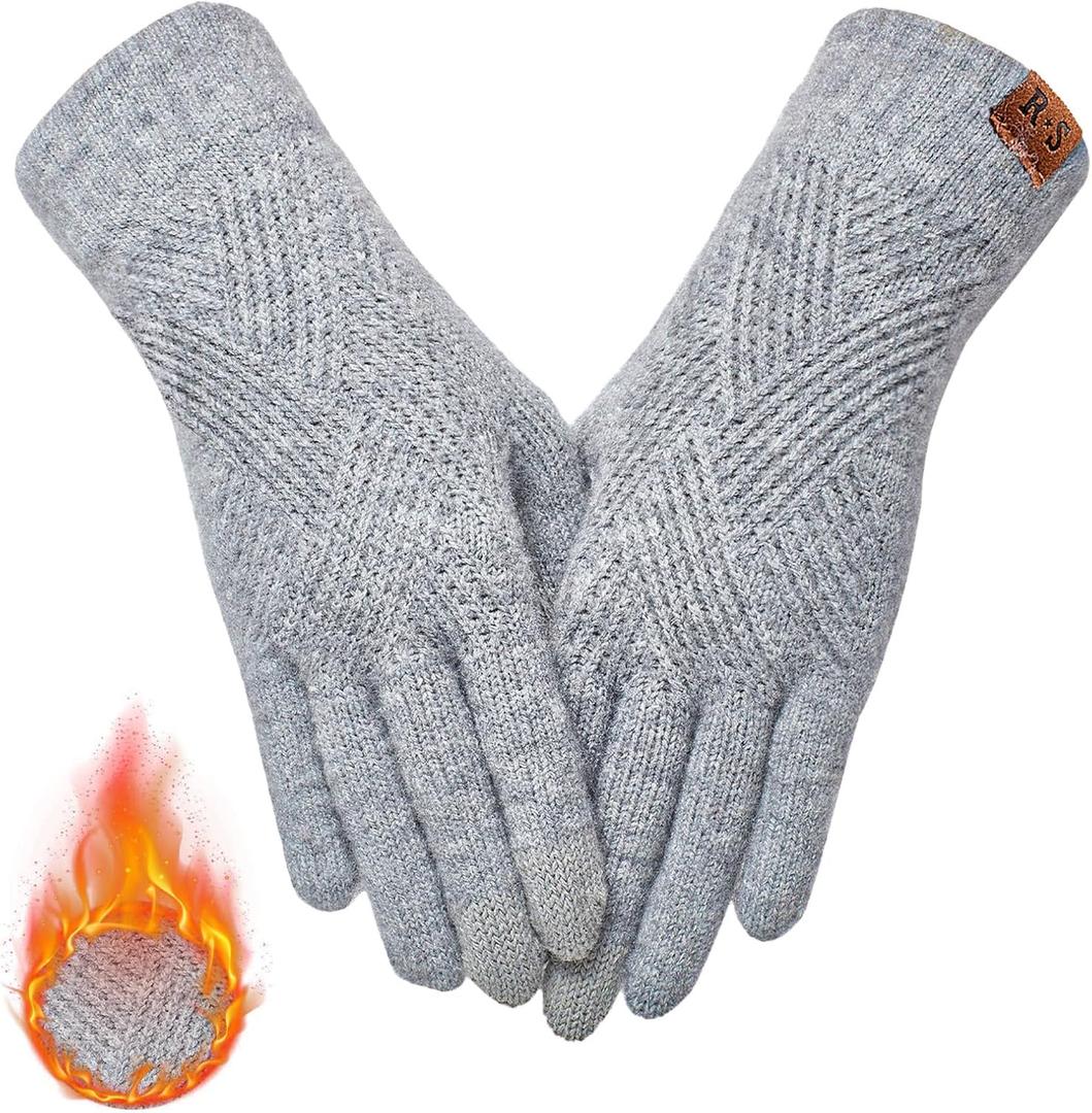 REACH STAR Winter Gloves for Women Touch Screen Elastic Thermal Knit Lining Warm Gloves for Cold Weather (Light Gray)