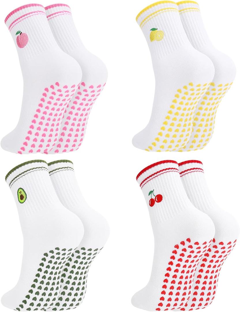 4 Pairs Cute Pilates Grip Socks for Women Yellow (Purple)
