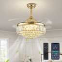 42" Crystal Fandelier Gold Ceiling Fans with Lights Modern Chandelier Fan Retractable Dimmable Ceiling Fan Light for Living Room Dining Room Bedroom, D42"