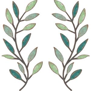 Zhengmy 2 Pieces Metal Tree Leaf Wall Decor Vine Olive Branch Leaf Wall Art Living Room, Hallway Wall Decor Outdoor Decoration(Gradient Green)