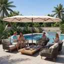 JEAREY 15ft Large Patio Umbrella with Base, Outdoor Rectangle Umbrella Double-Sided Market Umbrella with Stand for Pool, Deck, Backyard and Garden, Beige