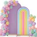 Mindsoft Rainbow Arch Backdrop Stand Covers Pastel Background Arched Stretchy Fabric Backdrop Cover for Boho Daisy Birthday Party Wedding Decoration(Purple Rainbow,7.2 + 6 ft,2 Pcs)