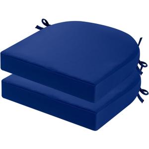 idee-home Outdoor Chair Cushions Set of 2, Thick 19" x 19" x 3" Outdoor Seat Cushions Patio Furniture Waterproof with Ties, Dining Pads (A Dark Cerulean)