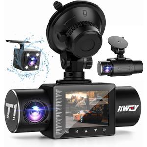 iiwey Dash Cam Front Rear and Inside 1080P Three Channels with IR Night Vision Car Camera SD Card Included Dashboard Camera Dashcam for Cars HDR Motion Detection and G-Sensor for Car, Taxi, Uber