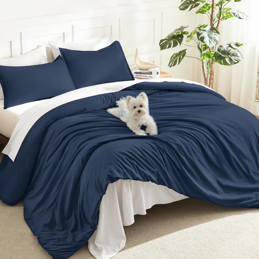 Litanika Navy Blue Comforter King Size, 3 Pieces Lightweight Solid Bedding Comforter Set, All Season Fluffy Bed Set
